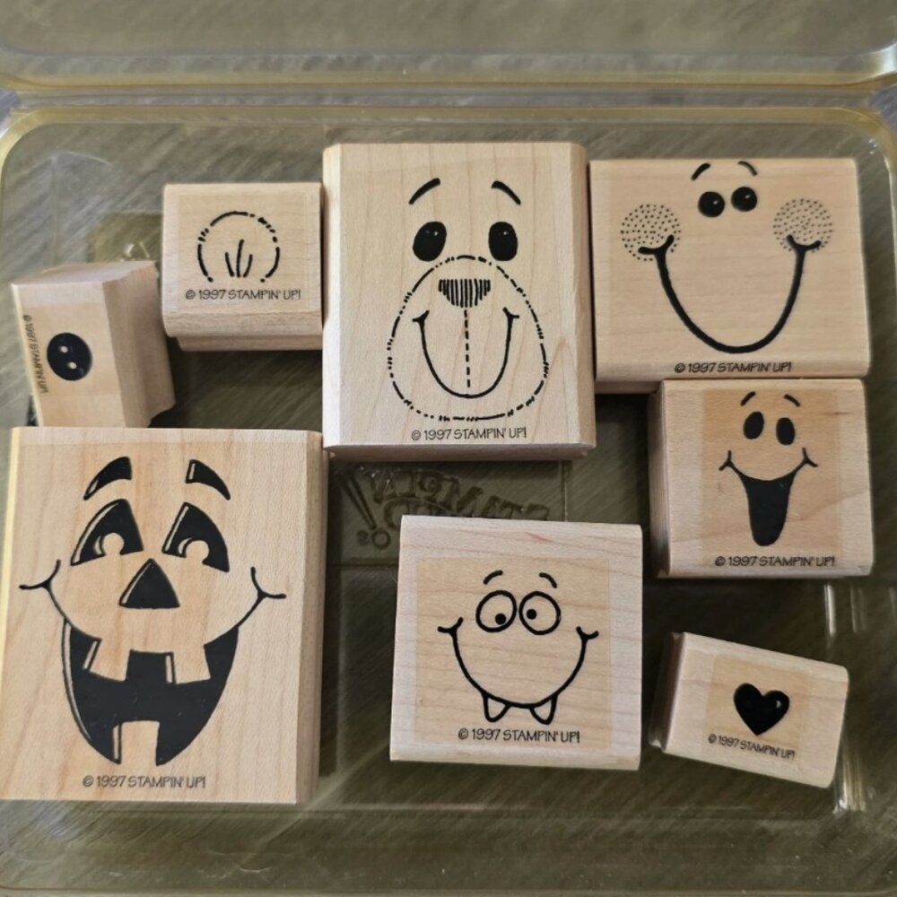 1997 Stampin' Up! “Fun Faces " Set of Wood Mounted Rubber Stamps - GUC